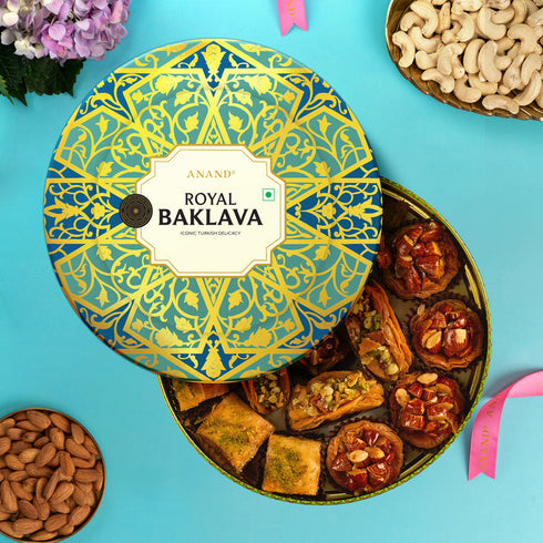 Anand Sweets Royal Baklawa Box Round Tin Pack