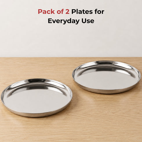 Vinod Stainless Steel Beeding Khumcha Thali Set of 2 29.5 cm Lunch and Dinner Plate High Grade Stainless Steel Mirror Finish Rust Free