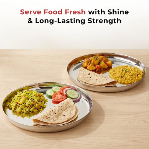 Vinod Stainless Steel Beeding Khumcha Thali Set of 2 29.5 cm Lunch and Dinner Plate High Grade Stainless Steel Mirror Finish Rust Free