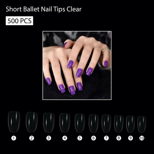 Shills Professional PKT 500pcs Short Ballet Nail Tips Clear