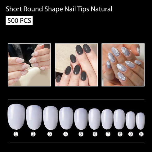 Shills Professional PKT 500pcs Short Round Shape Nail Tips Natural