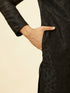 Manyavar Charcoal Black Bel Buti Patterned Kurta Set