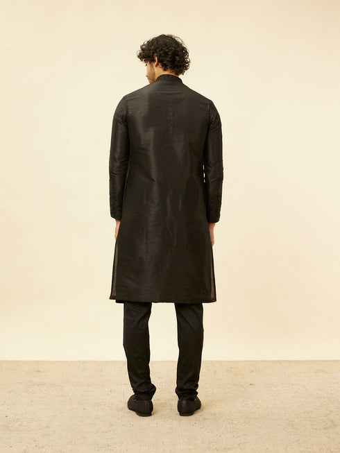 Manyavar Charcoal Black Bel Buti Patterned Kurta Set