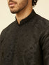 Manyavar Charcoal Black Bel Buti Patterned Kurta Set