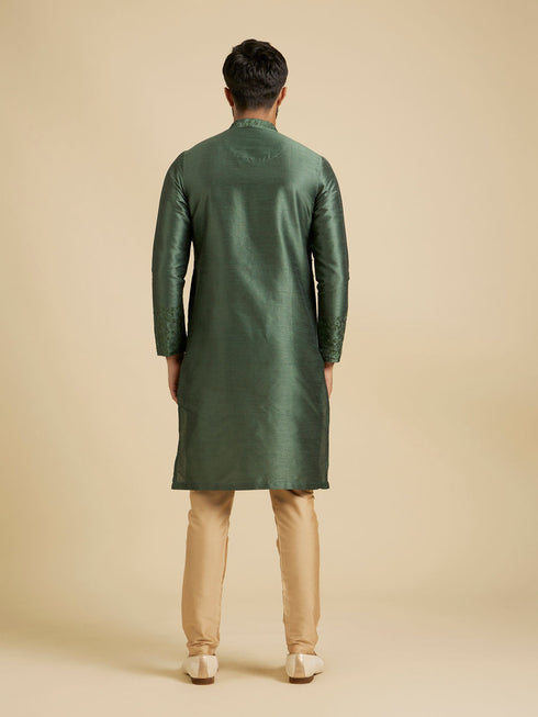 Manyavar Forest Green Sequinned Embroidered Bel Buti Patterned Kurta Set