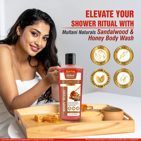 Multani Pharmaceuticals Limited Multani Naturals Sandalwood & Honey Body Wash Gentle Body Cleanser Helps To Moisturize Skin Rejuvenate Skin