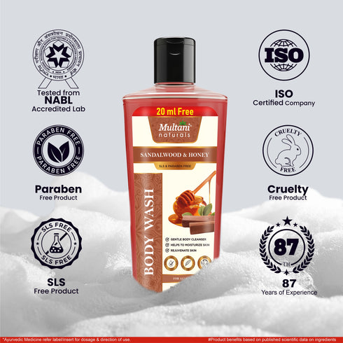 Multani Pharmaceuticals Limited Multani Naturals Sandalwood & Honey Body Wash Gentle Body Cleanser Helps To Moisturize Skin Rejuvenate Skin