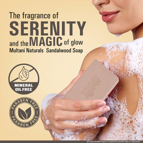 Multani Pharmaceuticals Limited Multani Naturals Sandalwood Soap I Ayurvedic Bath Soap for Men & Women I Handmade Herbal Soap Bar with Sandalwood Extract & Glycerin I Heals & Calms your Skin Reduces Fine Lines