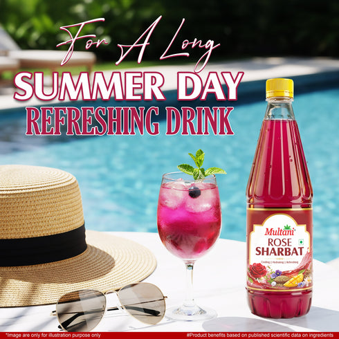 Multani Pharmaceuticals Limited Multani Rose Sharbat Natural refreshing drink enriched with Saunf Rose Mango Khas Nilofar Banafsha & Shankhpushpi Instant summer drink
