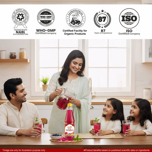 Multani Pharmaceuticals Limited Multani Rose Sharbat Natural refreshing drink enriched with Saunf Rose Mango Khas Nilofar Banafsha & Shankhpushpi Instant summer drink