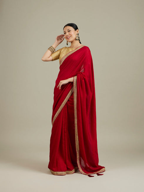 Mohey Splendid Dark Red Saree