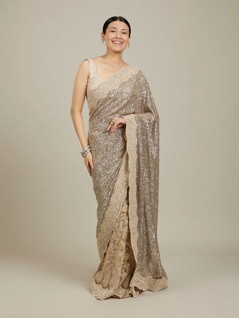 Mohey Sandstone Beige Rhinestone Work Saree