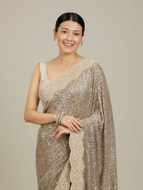 Mohey Sandstone Beige Rhinestone Work Saree