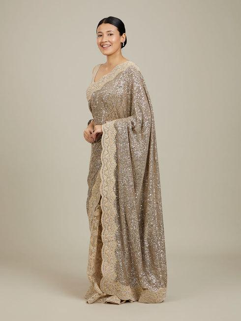 Mohey Sandstone Beige Rhinestone Work Saree
