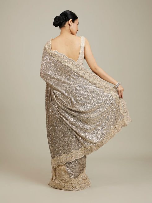 Mohey Sandstone Beige Rhinestone Work Saree