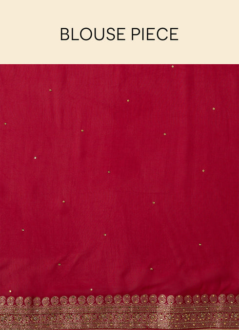 Mohey Berry Red Floral Buta Patterned Cutdana Embroidered Bridal Saree