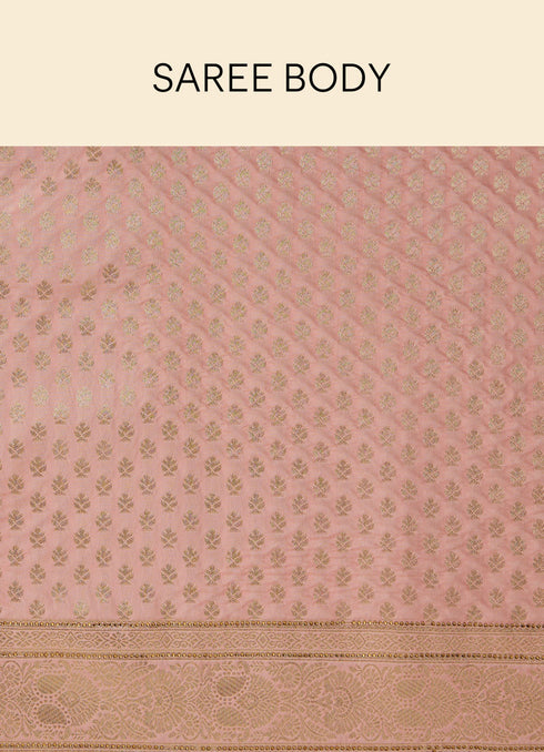 Mohey Coral Pink Buta Motif Saree