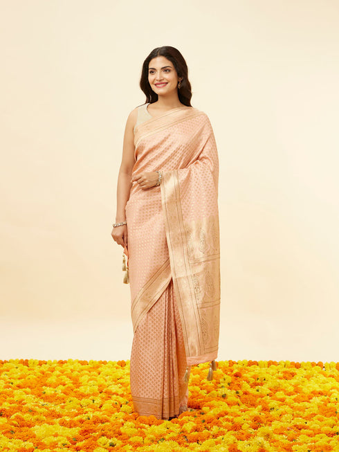 Mohey Coral Pink Buta Motif Saree