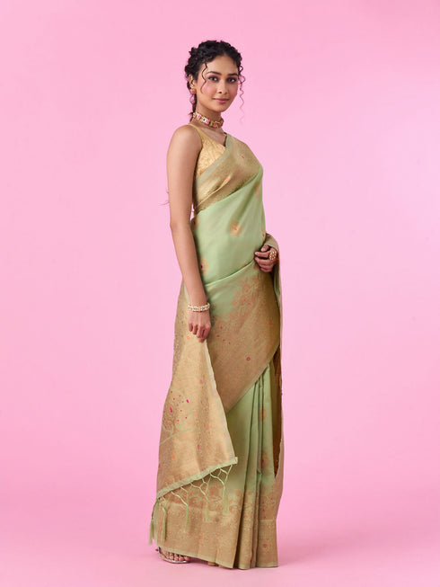 Mohey Pista Green Sparkle Saree