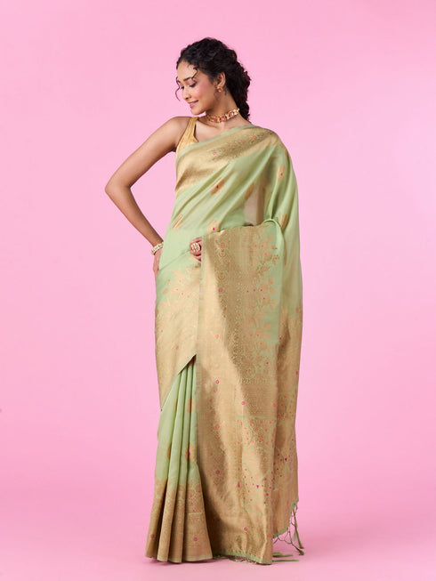 Mohey Pista Green Sparkle Saree