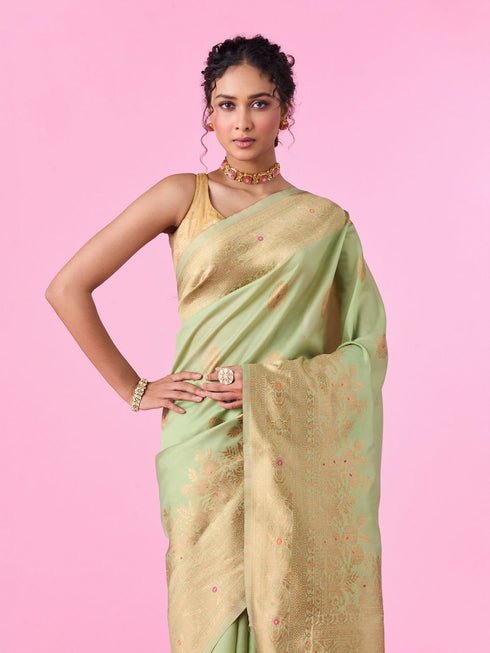 Mohey Pista Green Sparkle Saree