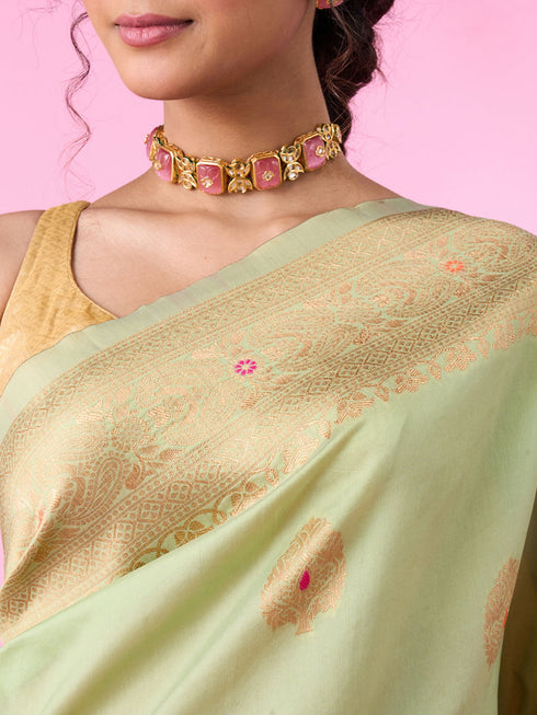 Mohey Pista Green Sparkle Saree