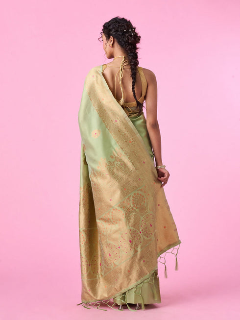 Mohey Pista Green Sparkle Saree