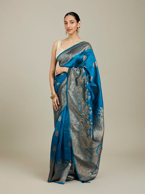 Mohey Teal Blue Patterned Saree