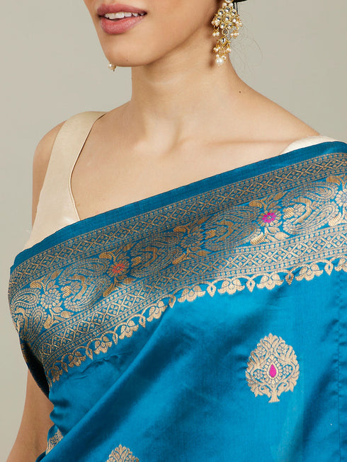 Mohey Teal Blue Patterned Saree
