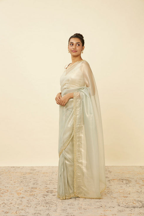 Mohey Green Lily Saree with Chevron Patterned Borders