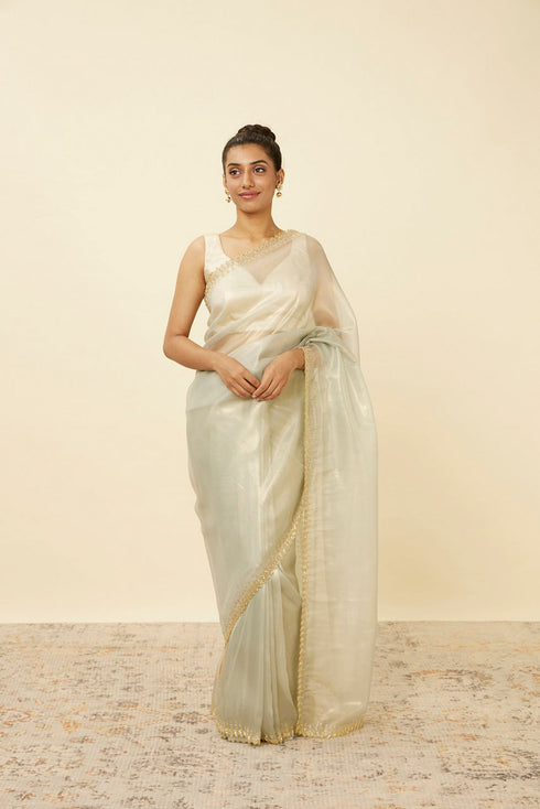 Mohey Green Lily Saree with Chevron Patterned Borders