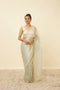 Mohey Green Lily Saree with Chevron Patterned Borders