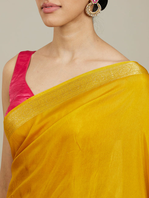 Mohey Mustard Yellow Buta Embroidered Saree with Scalloped Borders