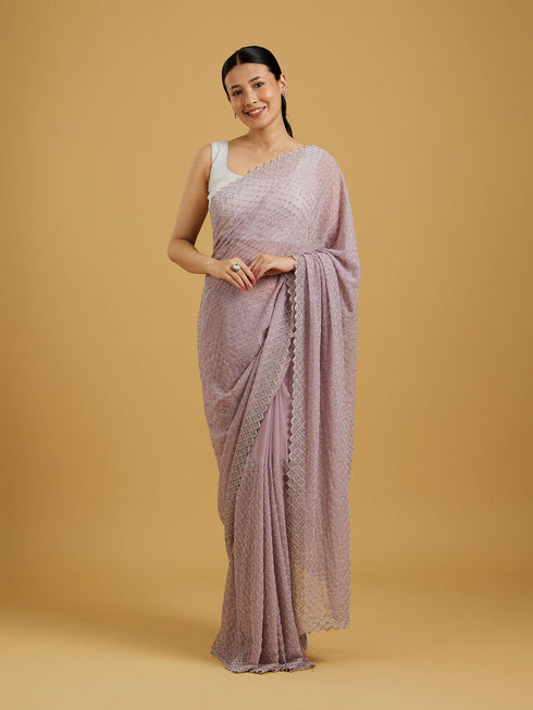 Mohey Dazzling Purple Georgette Saree