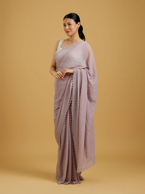 Mohey Dazzling Purple Georgette Saree