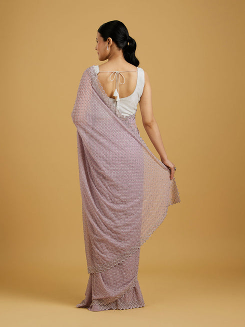 Mohey Dazzling Purple Georgette Saree