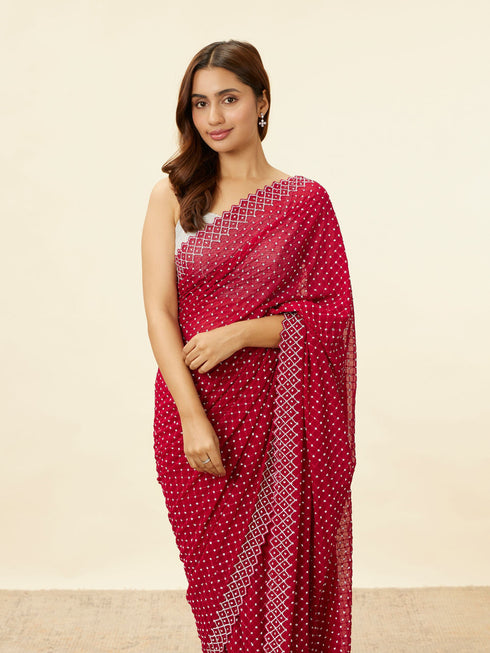 Mohey Berry Red Stone Work Saree