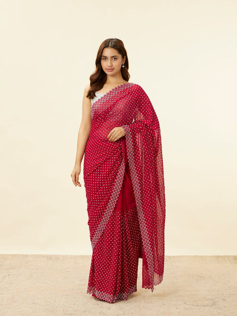 Mohey Berry Red Stone Work Saree
