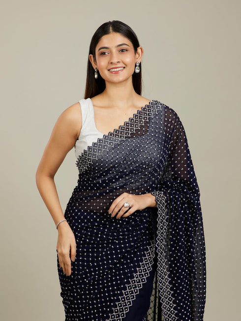 Mohey Midnight Blue Stone Work Saree