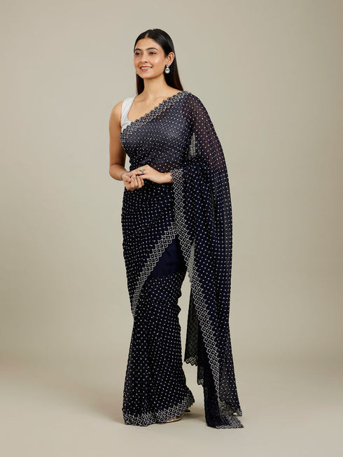 Mohey Midnight Blue Stone Work Saree