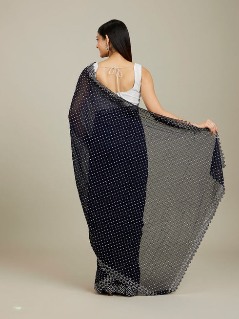 Mohey Midnight Blue Stone Work Saree