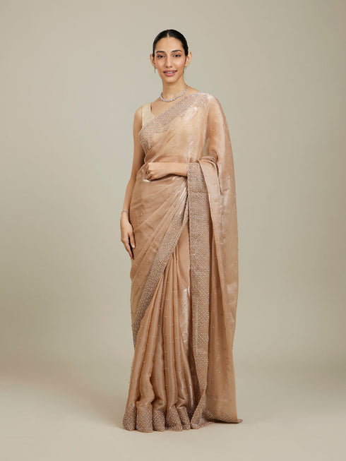 Mohey Beige Saree with Mirror Work
