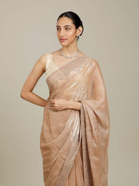 Mohey Beige Saree with Mirror Work