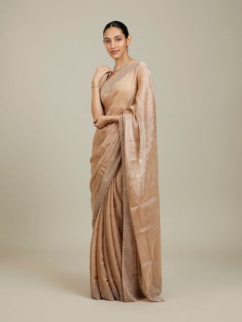 Mohey Beige Saree with Mirror Work