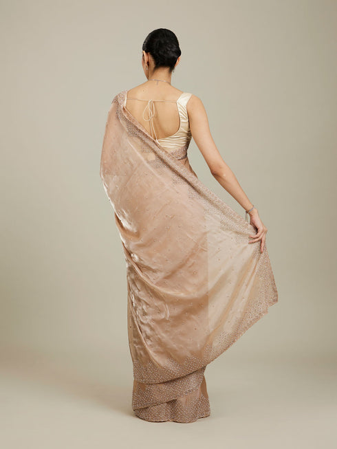 Mohey Beige Saree with Mirror Work