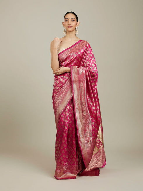 Mohey Dark Pink Zari Weaved Saree