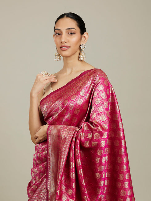 Mohey Dark Pink Zari Weaved Saree