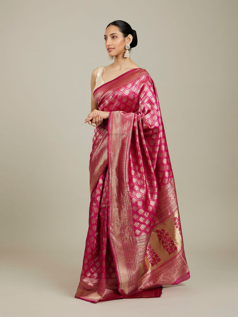 Mohey Dark Pink Zari Weaved Saree