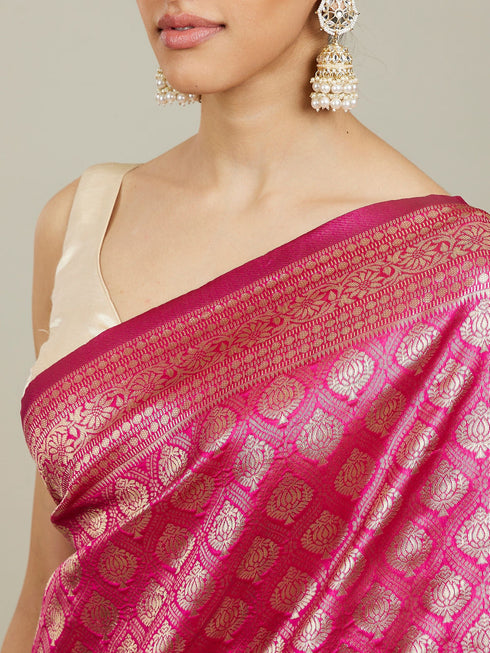 Mohey Dark Pink Zari Weaved Saree
