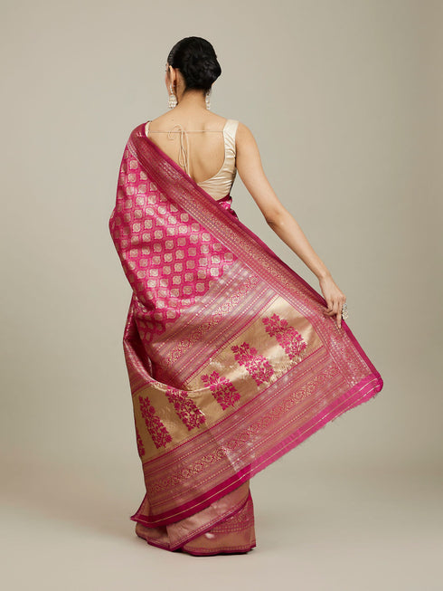 Mohey Dark Pink Zari Weaved Saree